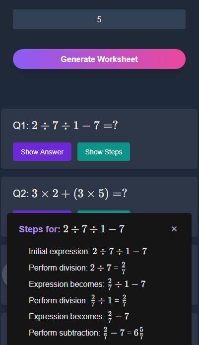 Step-by-step Math Worksheet