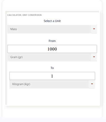 Mass conversion outlet calculator