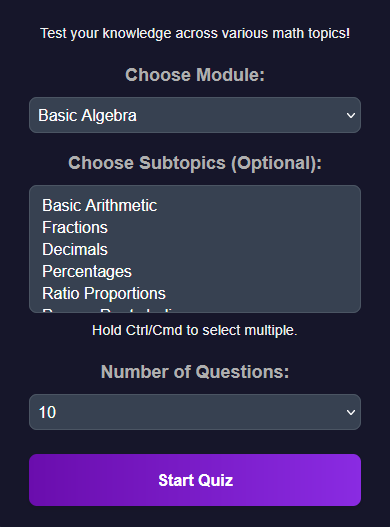 Interactive Math Quiz