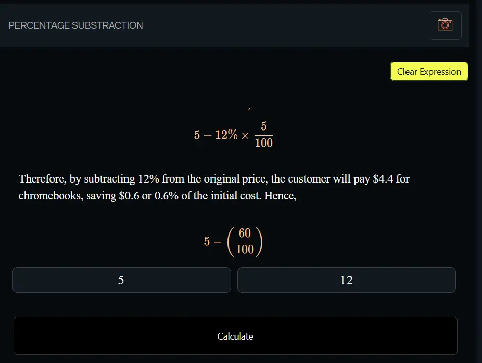 Percentage Subtraction - Step By Step Math Problem Solver | MathCrave